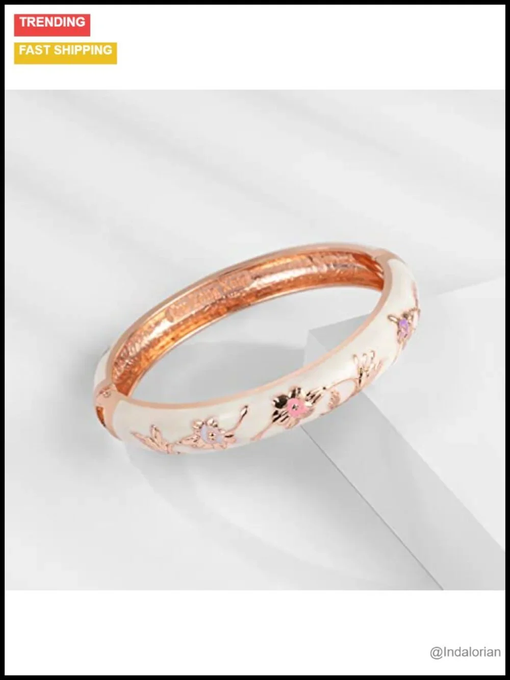 Cloisonne Butterfly Flower Enamel Cuff Bangle Bracelet Set Gold Plated